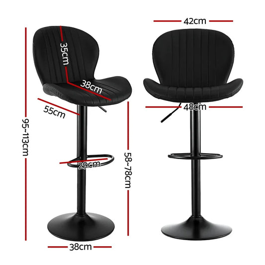 Artiss 2x Bar Stools Kitchen Swivel Gas Lift Counter Chair Shell Leather Black - Mekamart Australia