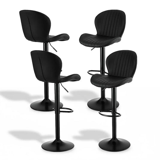 Artiss 4x Bar Stools Kitchen Swivel Gas Lift Counter Chair Shell Leather Black - Mekamart Australia