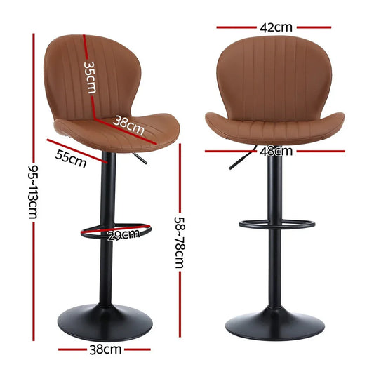Artiss 4x Bar Stools Kitchen Swivel Gas Lift Counter Chair Shell Leather Brown - Mekamart Australia