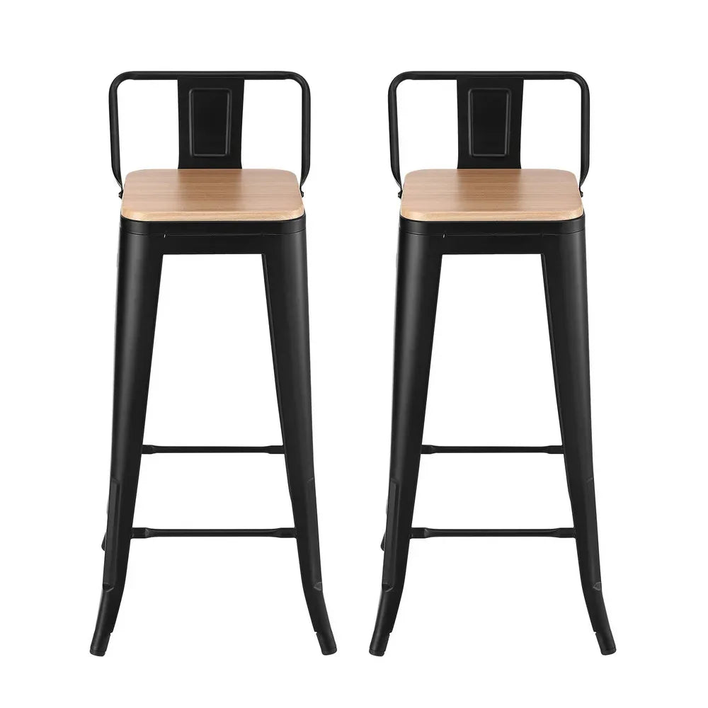 Artiss 2x Bar Stools Kitchen Counter High Chair Dining Stackable Metal Black - Mekamart Australia