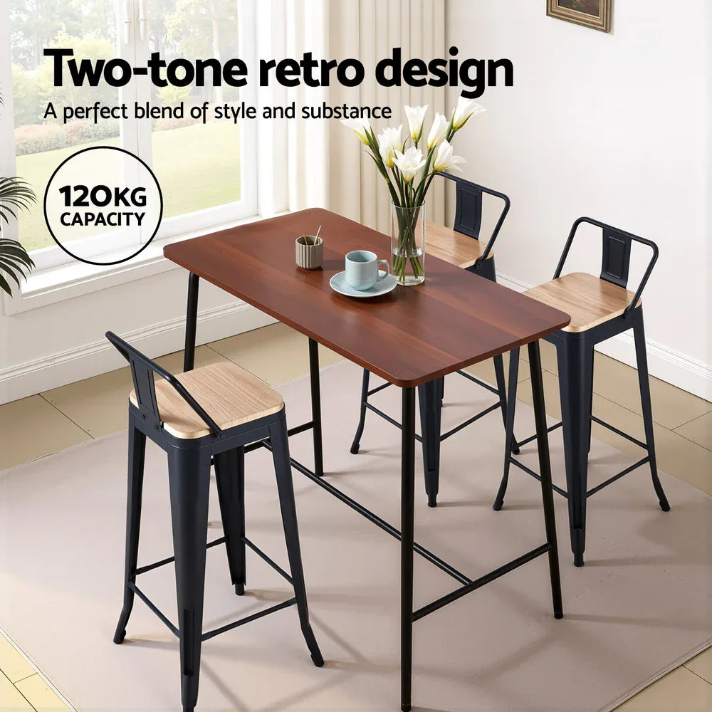 Artiss 2x Bar Stools Kitchen Counter High Chair Dining Stackable Metal Black - Mekamart Australia