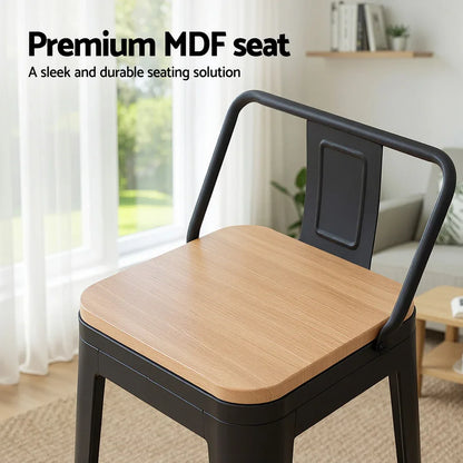 Artiss 2x Bar Stools Kitchen Counter High Chair Dining Stackable Metal Black - Mekamart Australia