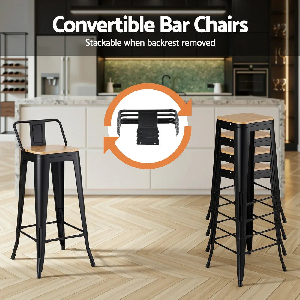 Artiss 2x Bar Stools Kitchen Counter High Chair Dining Stackable Metal Black - Mekamart Australia