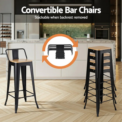 Artiss 2x Bar Stools Kitchen Counter High Chair Dining Stackable Metal Black - Mekamart Australia