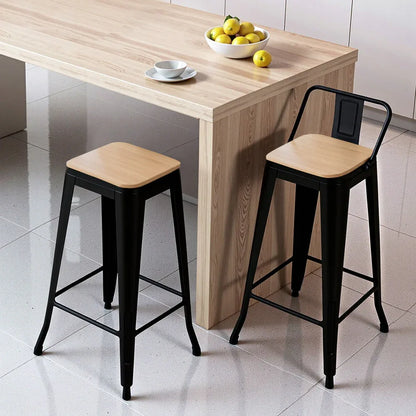 Artiss 2x Bar Stools Kitchen Counter High Chair Dining Stackable Metal Black - Mekamart Australia