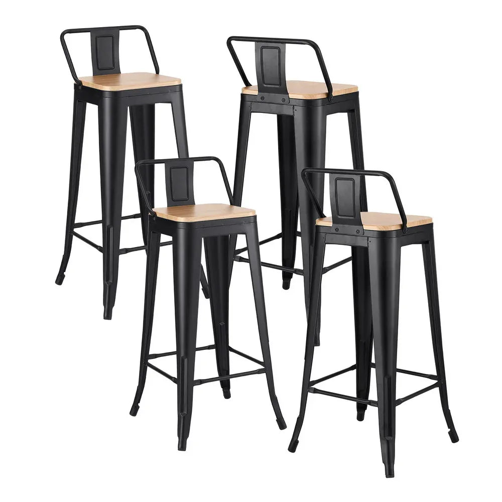 Artiss 4x Bar Stools Kitchen Counter High Chair Dining Stackable Metal Black - Mekamart Australia