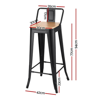 Artiss 4x Bar Stools Kitchen Counter High Chair Dining Stackable Metal Black - Mekamart Australia