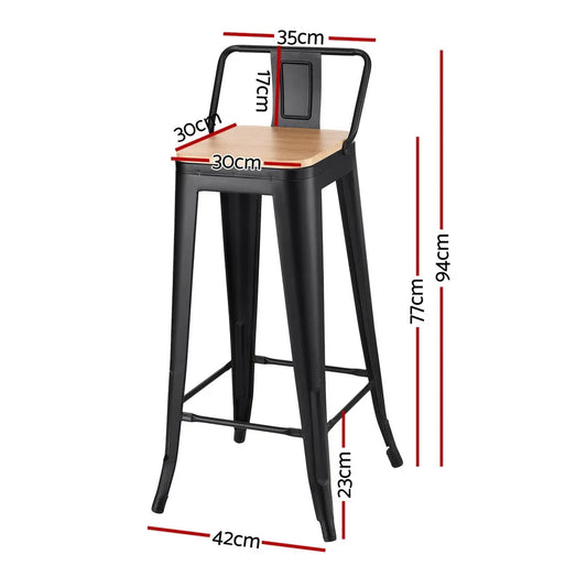 Artiss 4x Bar Stools Kitchen Counter High Chair Dining Stackable Metal Black - Mekamart Australia