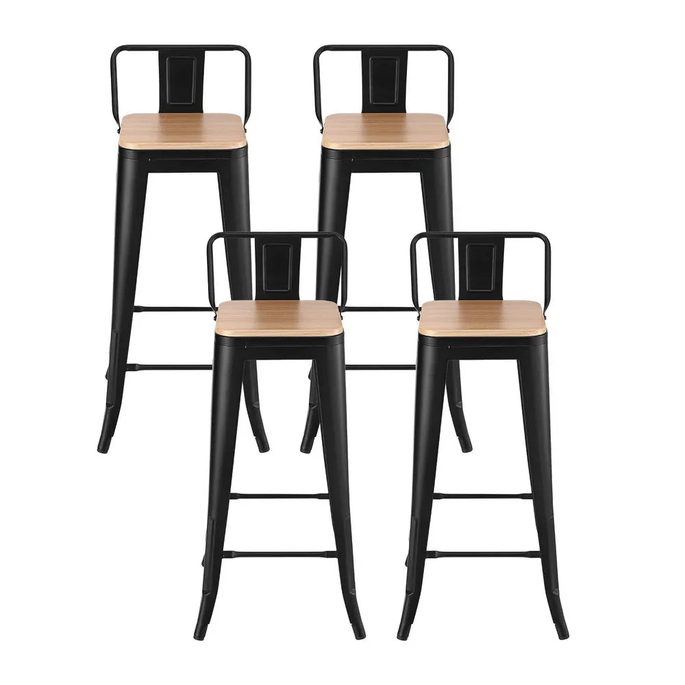 Artiss 4x Bar Stools Kitchen Counter High Chair Dining Stackable Metal Black - Mekamart Australia