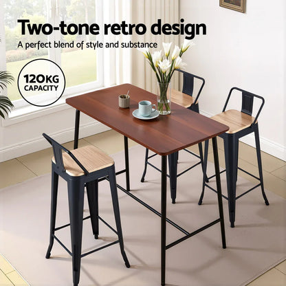 Artiss 4x Bar Stools Kitchen Counter High Chair Dining Stackable Metal Black - Mekamart Australia