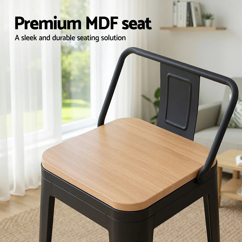 Artiss 4x Bar Stools Kitchen Counter High Chair Dining Stackable Metal Black - Mekamart Australia