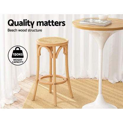 Artiss 2x Bar Stoosl Rattan Seat Wooden - Mekamart Australia