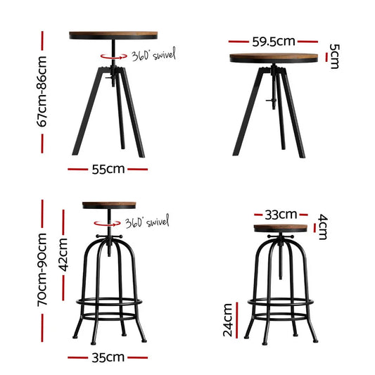 Artiss Bar Table Stools Set Dining Desk Industrial Kitchen Chairs Cafe Pub - Mekamart Australia