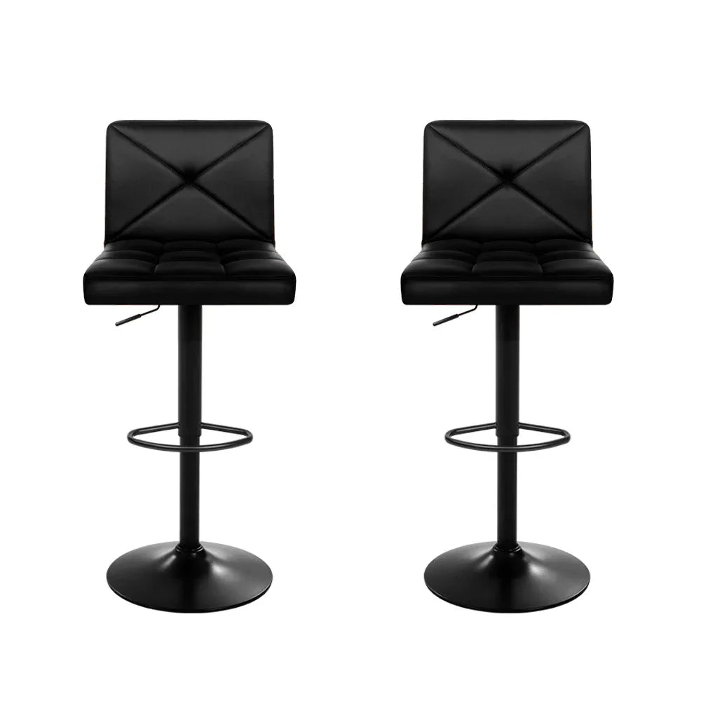 Artiss 2x Bar Stools Kitchen Dining Chairs Gas Lift Stool Leather Black - Mekamart Australia