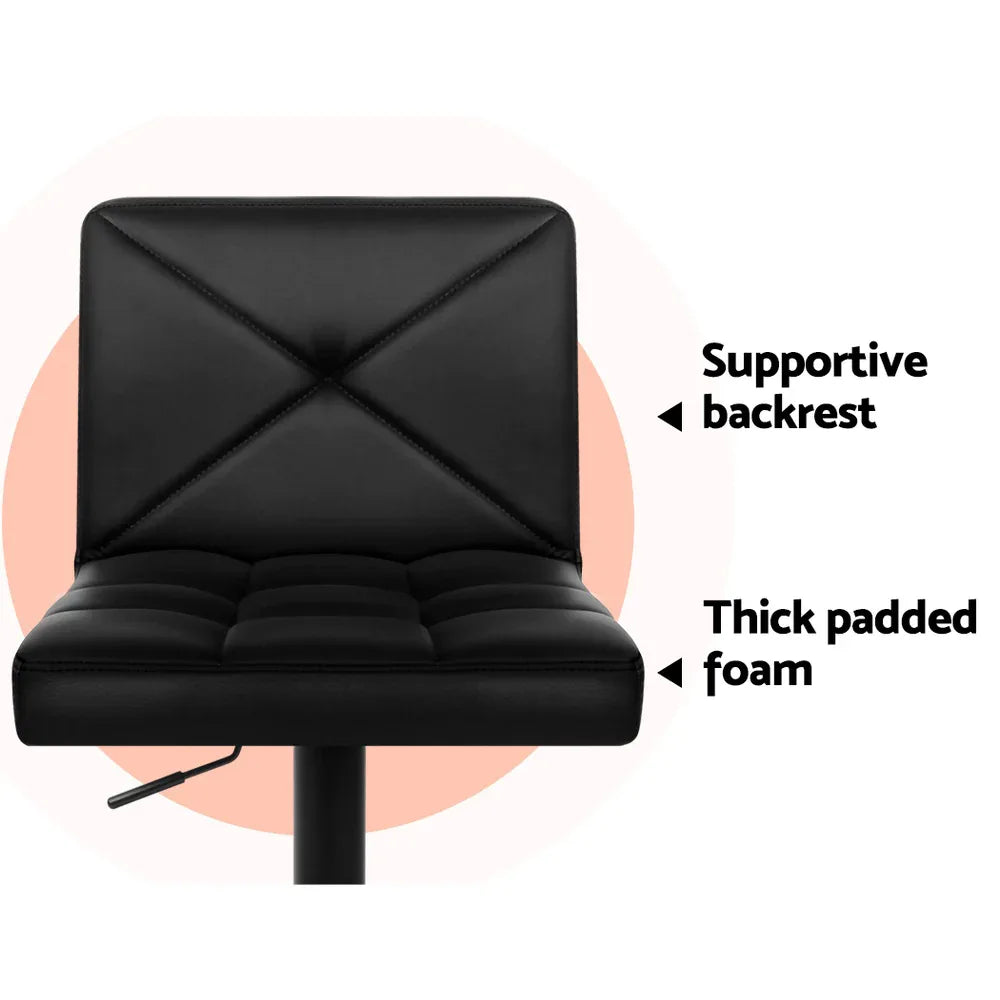 Artiss 2x Bar Stools Kitchen Dining Chairs Gas Lift Stool Leather Black - Mekamart Australia