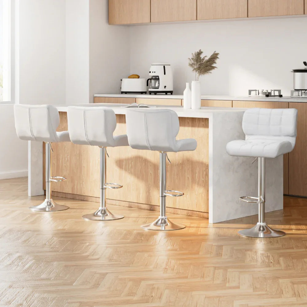 Artiss 4x Bar Stools Gas Lift Leather Padded White - Mekamart Australia