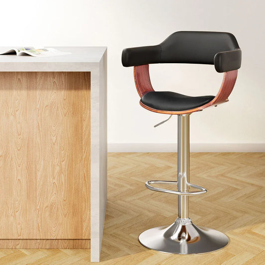 Artiss Bar Stools Gas Lift Leather w/Armrest Black - Mekamart Australia