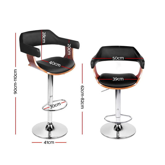 Artiss Bar Stools Gas Lift Leather w/Armrest Black - Mekamart Australia