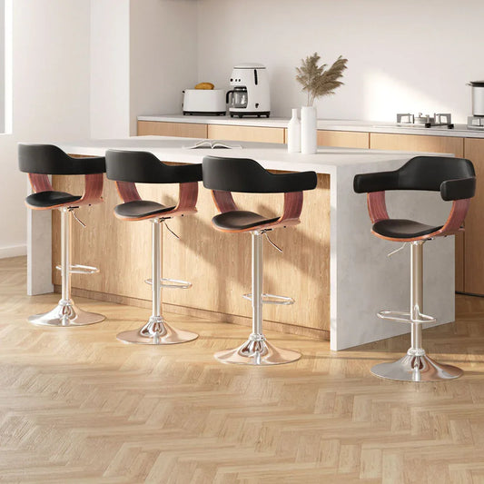 Artiss 4x Bar Stools Gas Lift Leather w/Armrest Black - Mekamart Australia