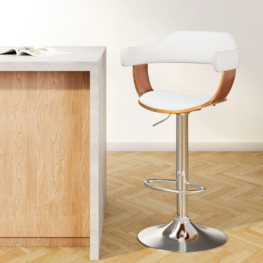 Artiss Bar Stools Gas Lift Leather w/Armrest White - Mekamart Australia