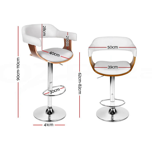 Artiss Bar Stools Gas Lift Leather w/Armrest White - Mekamart Australia