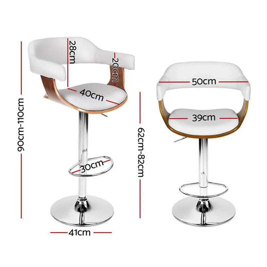 4x Artiss Bar Stools Gas Lift Leather with Armrest White - Mekamart Australia