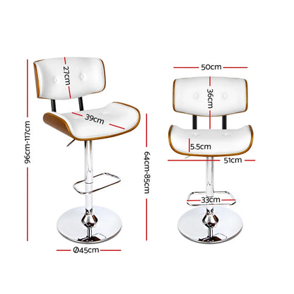 Artiss Bar Stools Gas Lift Leather White - Mekamart Australia