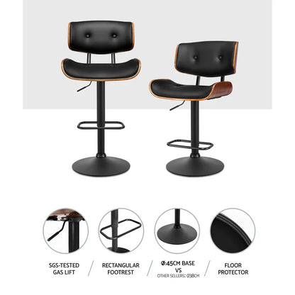 Artiss 2x Bar Stools Gas Lift Leather All Black - Mekamart Australia