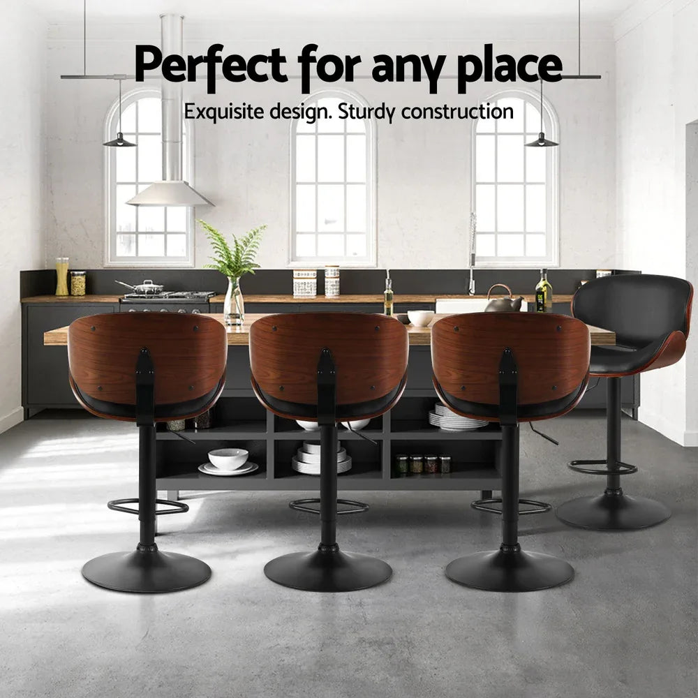 Artiss 4x Bar Stools Gas Lift Leather Padded Black - Mekamart Australia