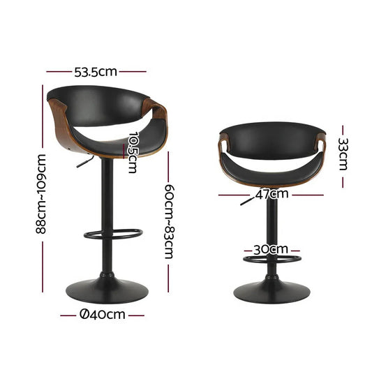 Artiss 2x Bar Stools Gas Lift Leather w/Armrest - Mekamart Australia