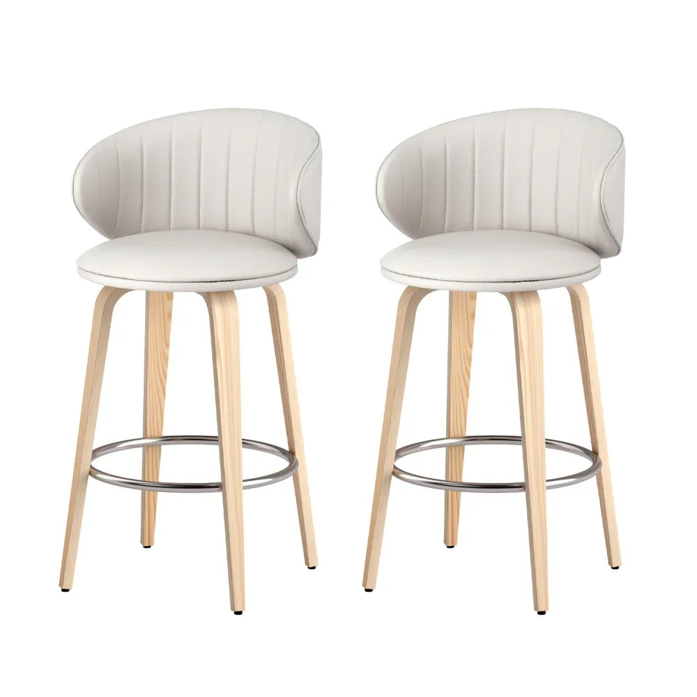 2x Artiss Bar Stools Dining Chairs Contoured Leather Wood Stool - Mekamart Australia