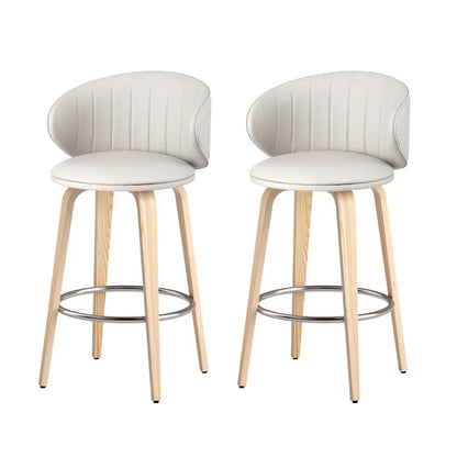 2x Artiss Bar Stools Dining Chairs Contoured Leather Wood Stool - Mekamart Australia