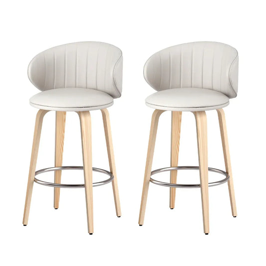 2x Artiss Bar Stools Dining Chairs Contoured Leather Wood Stool - Mekamart Australia