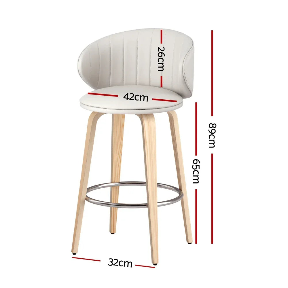 2x Artiss Bar Stools Dining Chairs Contoured Leather Wood Stool - Mekamart Australia