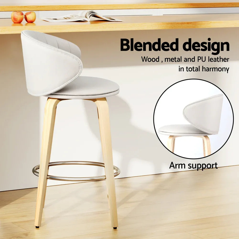 2x Artiss Bar Stools Dining Chairs Contoured Leather Wood Stool - Mekamart Australia
