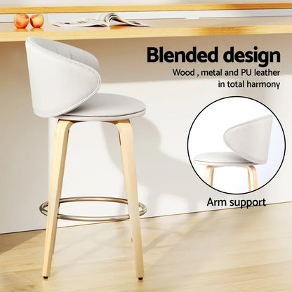 2x Artiss Bar Stools Dining Chairs Contoured Leather Wood Stool - Mekamart Australia