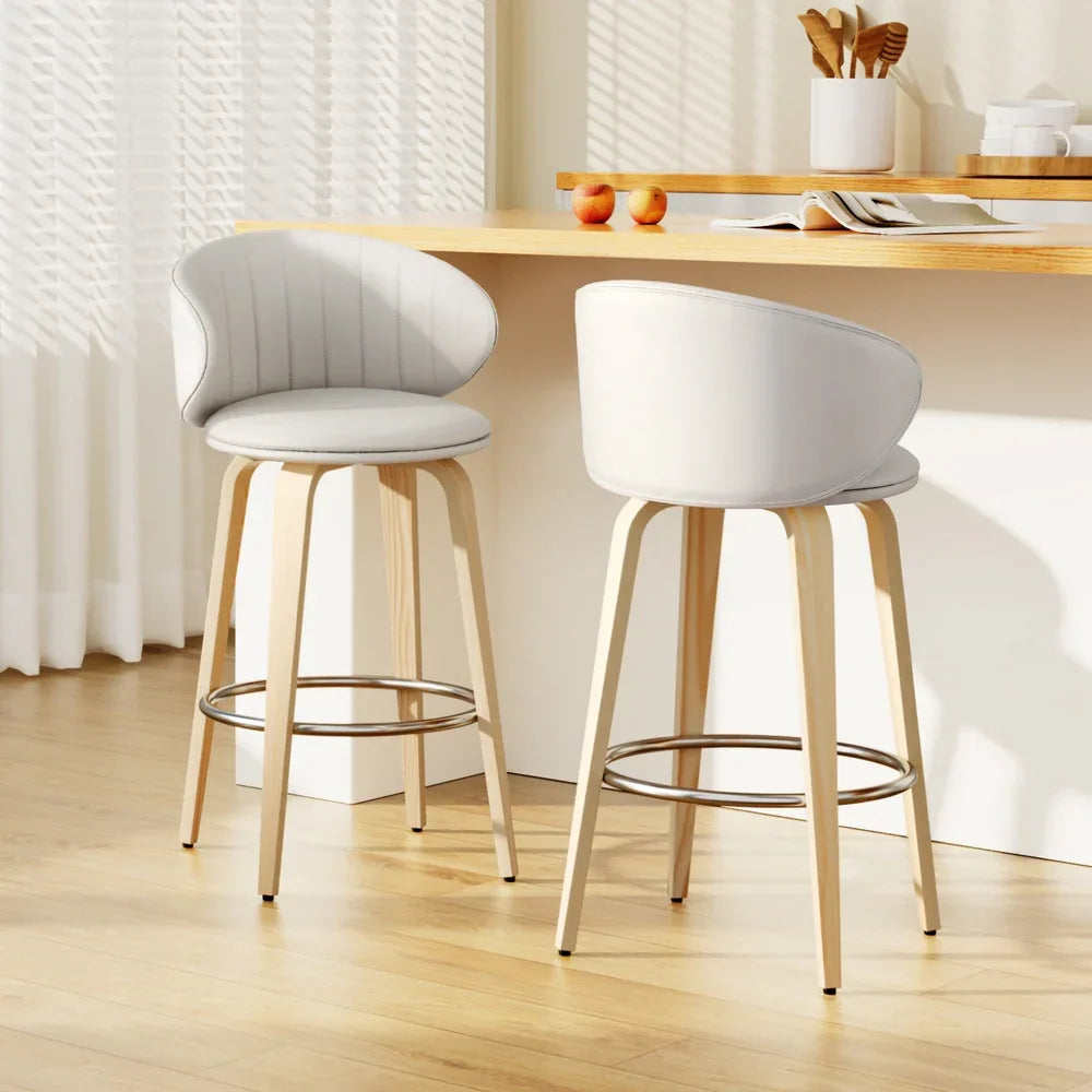 2x Artiss Bar Stools Dining Chairs Contoured Leather Wood Stool - Mekamart Australia