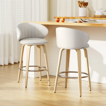 2x Artiss Bar Stools Dining Chairs Contoured Leather Wood Stool - Mekamart Australia