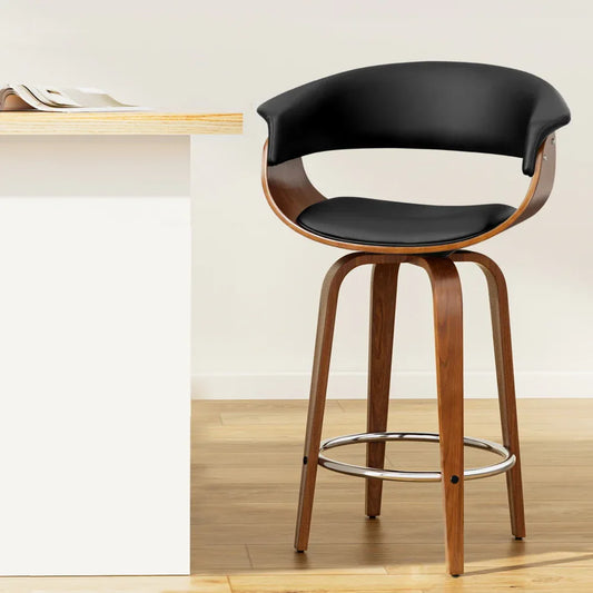 Artiss Bar Stools Swivel PU Seat Wooden - Mekamart Australia