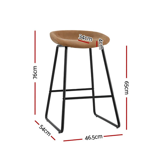 Artiss 2x Bar Stools Kitchen Dining Chairs Counter Stool PU Leather Metal Brown - Mekamart Australia