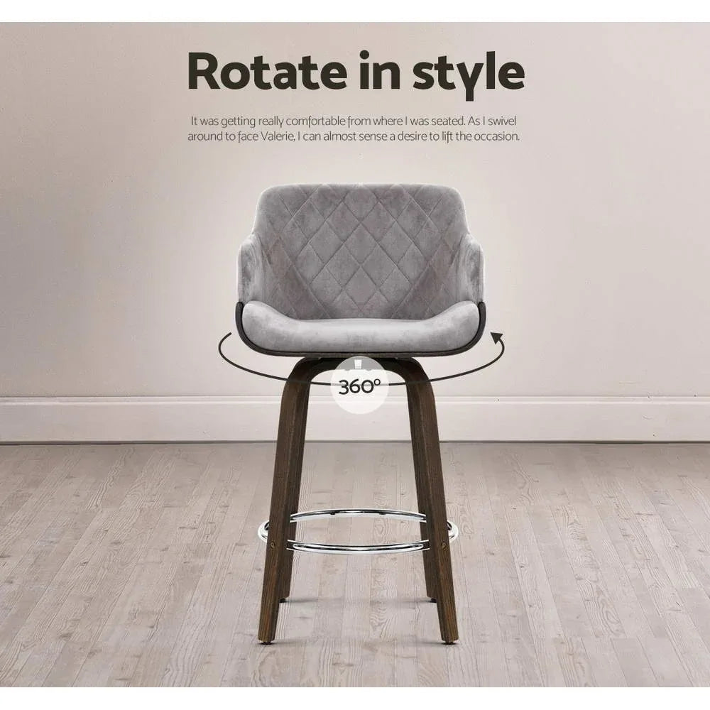 Artiss Bar Stools Swivel Velvet Padded Wooden - Mekamart Australia