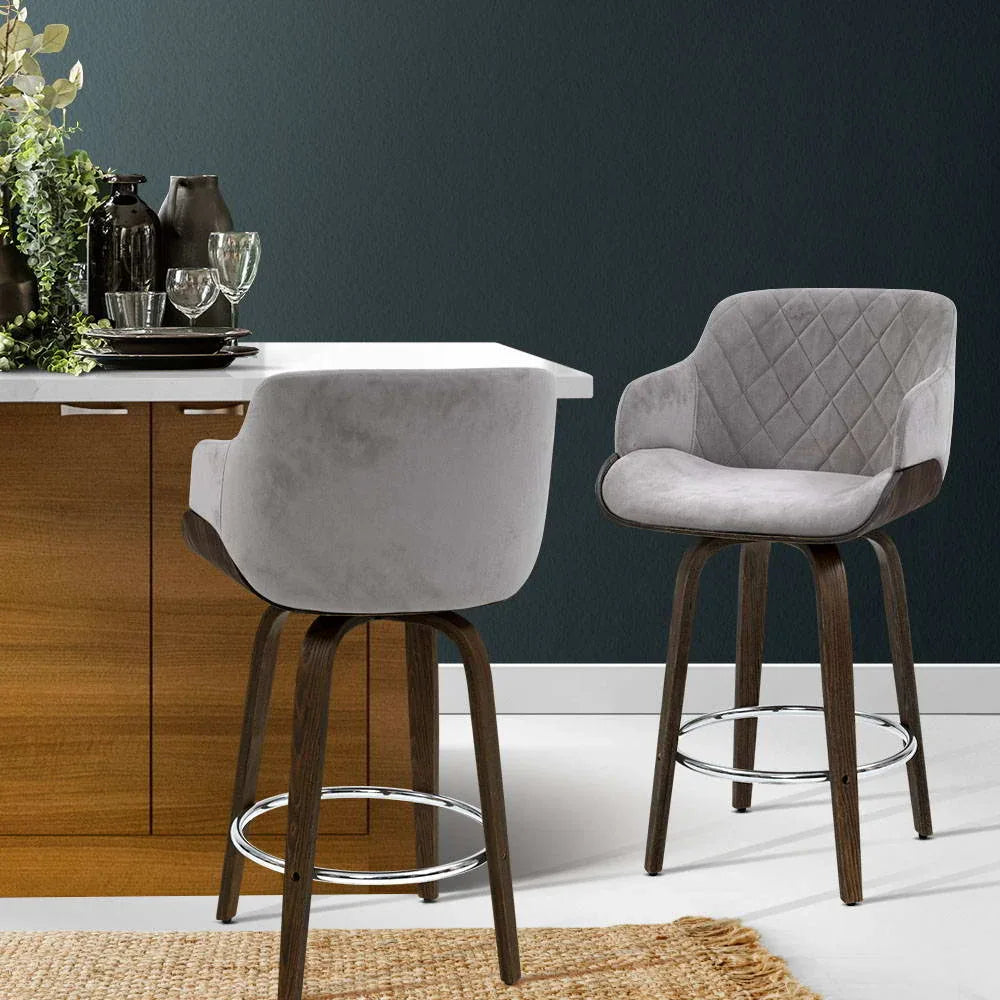 Artiss Bar Stools Swivel Velvet Padded Wooden - Mekamart Australia