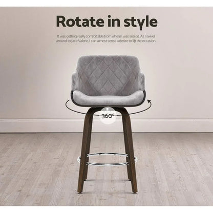 Artiss 2x Bar Stools Swivel Velvet Padded Wooden - Mekamart Australia