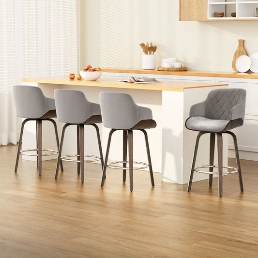 Artiss 4x Bar Stools Swivel Velvet Padded Wooden - Mekamart Australia