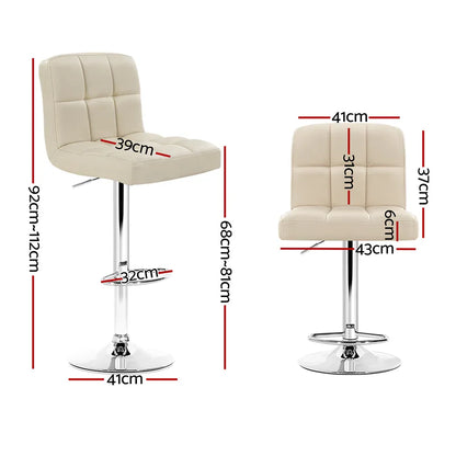 Artiss 2x Bar Stools Leather Gas Lift Beige - Mekamart Australia