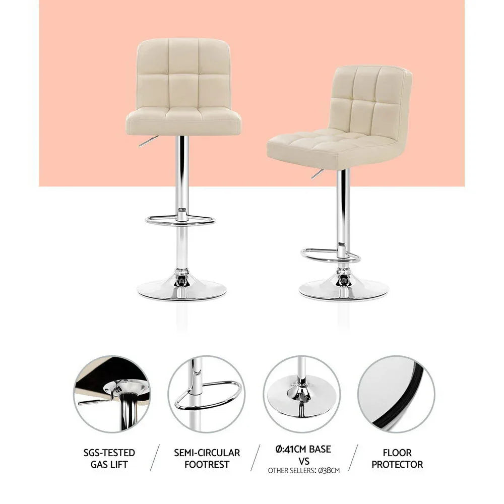 Artiss 2x Bar Stools Leather Gas Lift Beige - Mekamart Australia