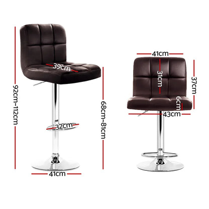 Artiss 2x Bar Stools Leather Gas Lift Brown - Mekamart Australia