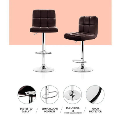 Artiss 2x Bar Stools Leather Gas Lift Brown - Mekamart Australia