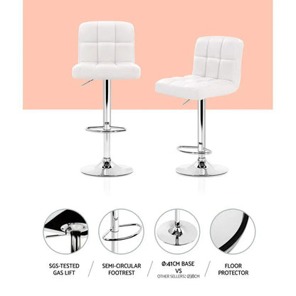 Artiss 2x Bar Stools Leather Gas Lift White - Mekamart Australia