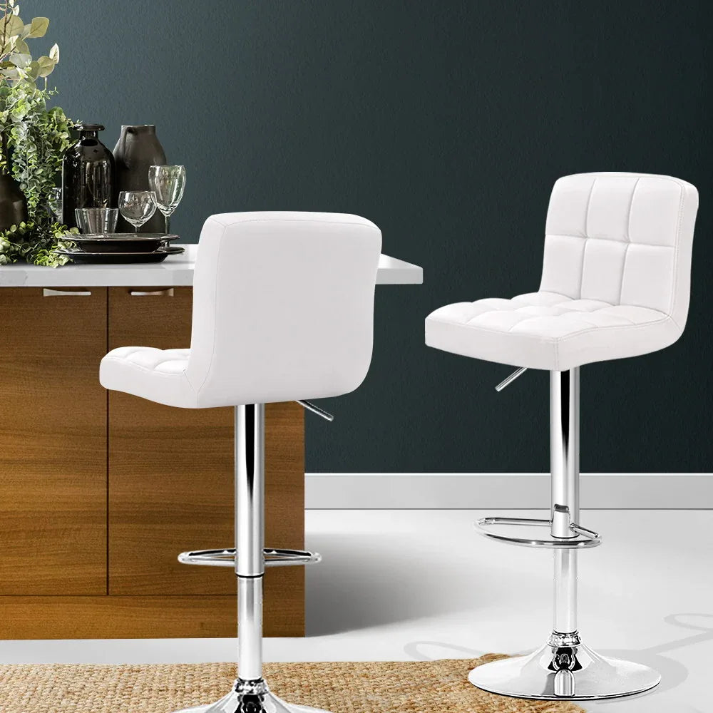 Artiss 2x Bar Stools Leather Gas Lift White - Mekamart Australia